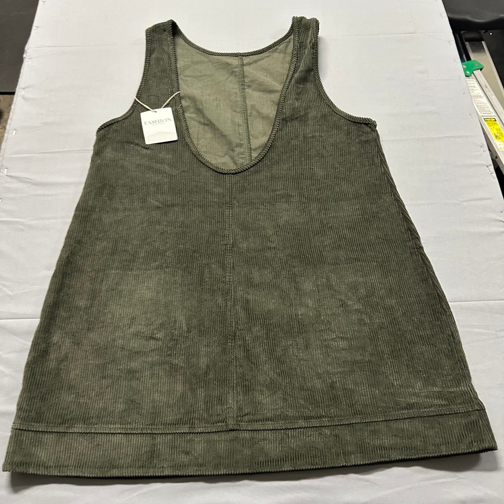 Fashion Clothing Olive Green Corduroy Pinafore‎ Jumper Dress XL QSH-0744 NEW